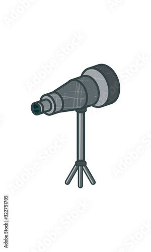 Cartoon spyglass on stand. Vector illustration isolated on a white background.