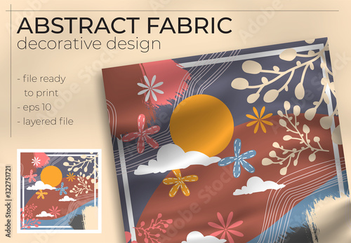 Abstract Fabric Decorative Design with Realistic Mock up for Printing Production. Hijab , Scarf , Pillow , etc.