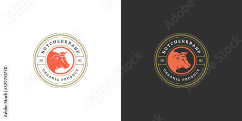 Butcher shop logo vector illustration bull head silhouette good for farm or restaurant badge