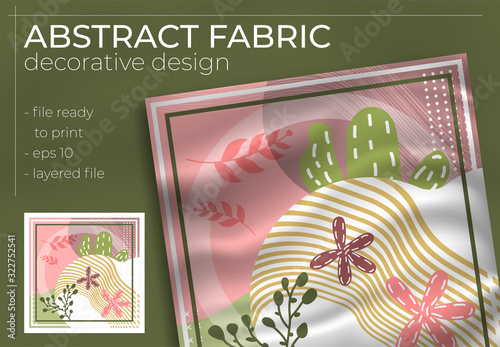 Abstract Fabric Decorative Design with Realistic Mock up for Printing Production. Hijab , Scarf , Pillow , etc.