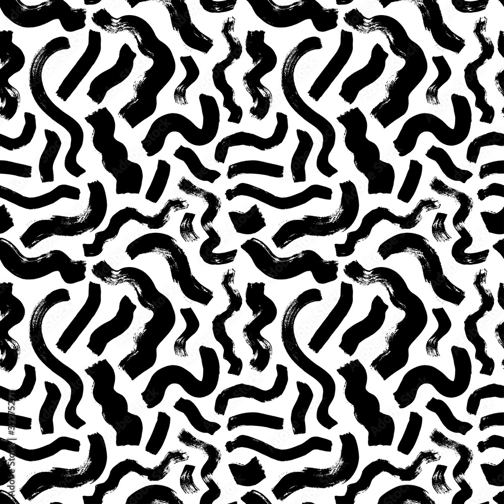 Scattered wavy brushstrokes hand drawn vector seamless pattern. Monochrome printmaking texture. Scattered wavy brushstrokes hand drawn vector seamless pattern. Monochrome printmaking texture.