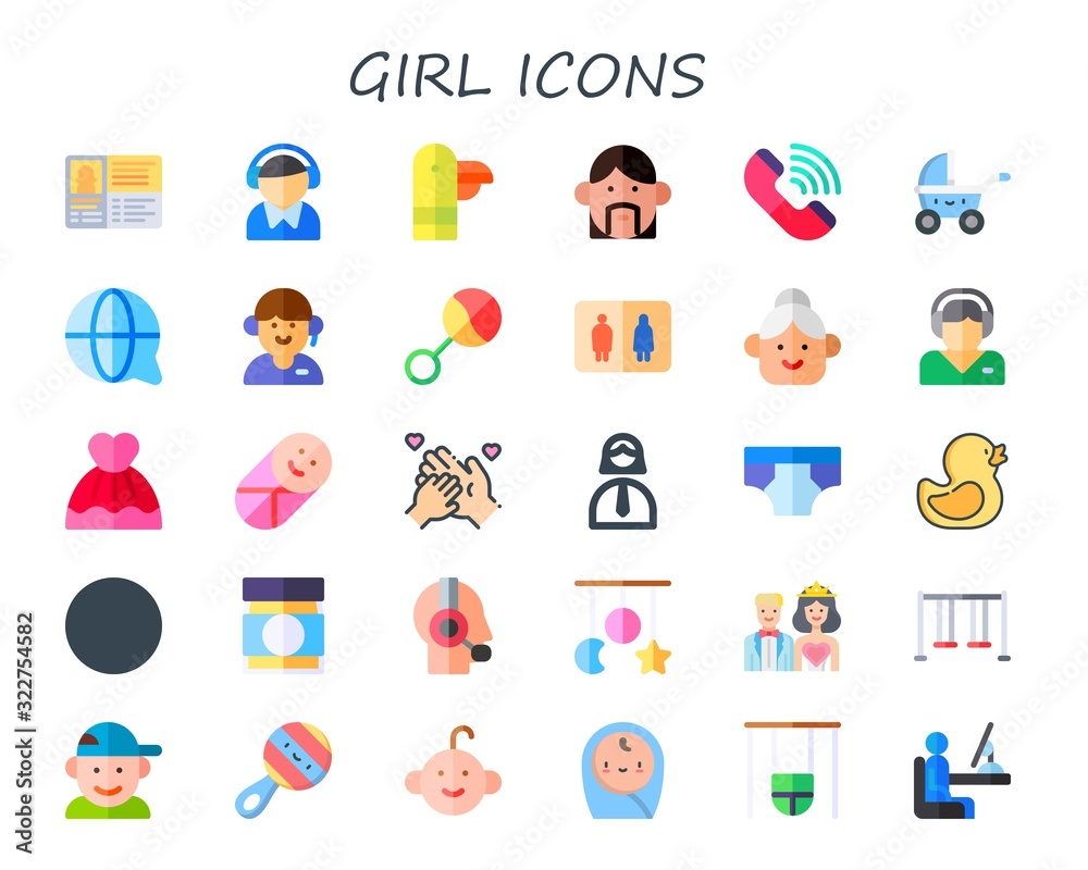 Modern Simple Set of girl Vector flat Icons Modern Simple Set of girl Vector flat Icons