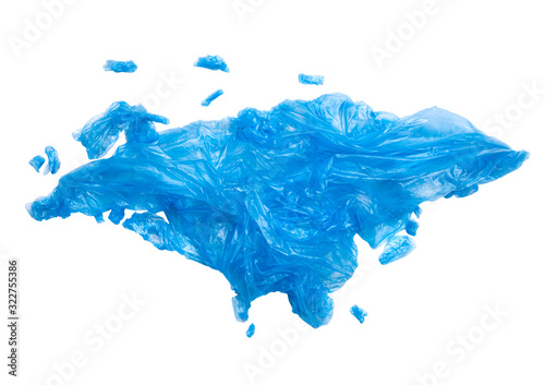 Global concept of plastic pollution. Map of Europe and Asia with plastic bags for trash on the continent.