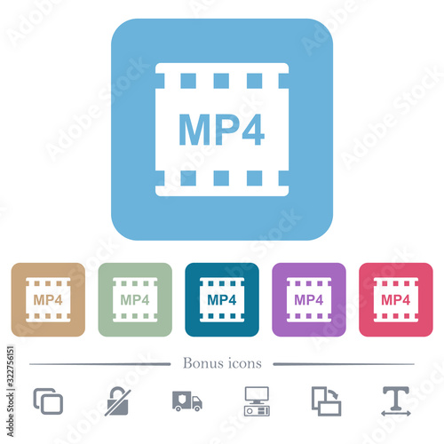 mp4 movie format flat icons on color rounded square backgrounds photo