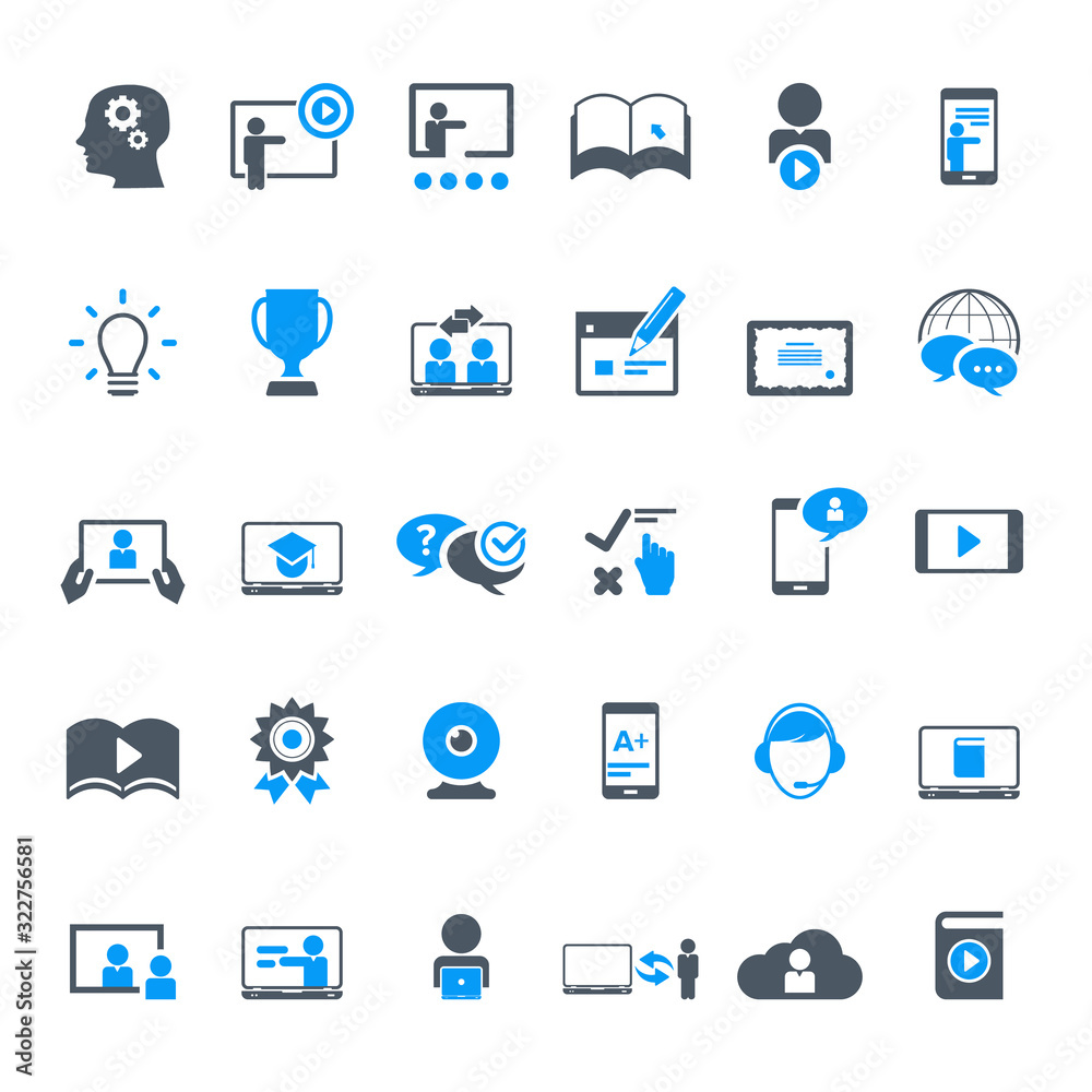 Collection of e-learning related icons.	