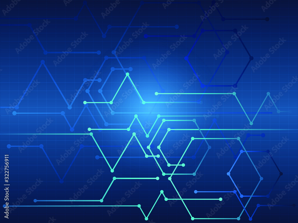 Technology concept abstract line data connection on blue gradient background.