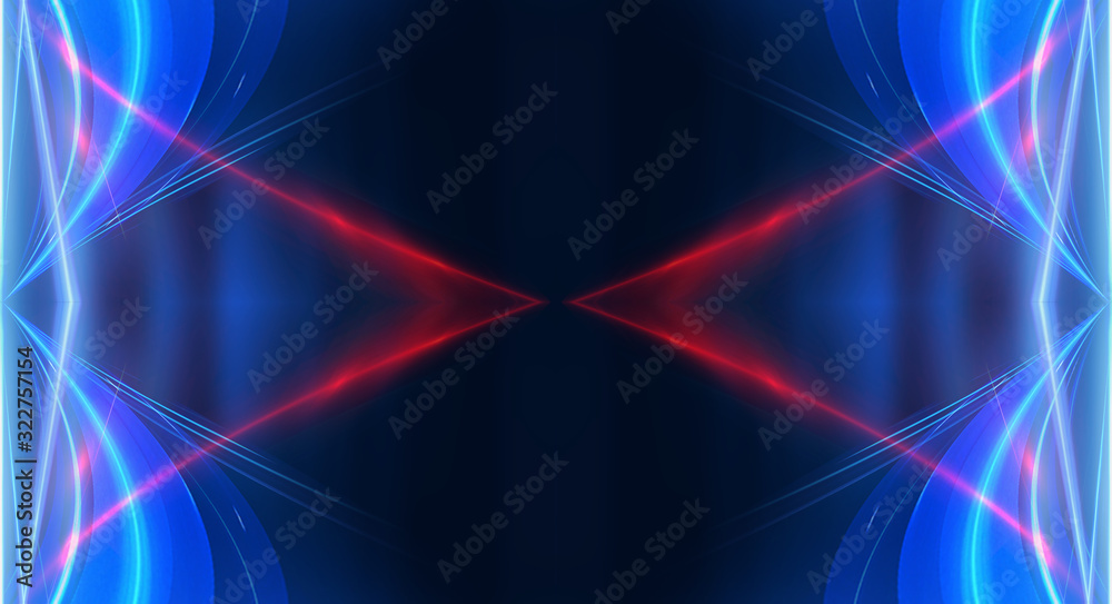 Dark background with lines and spotlights, neon light, night view. Abstract blue background. Dark background with lines and spotlights, neon light, night view. Abstract blue background.