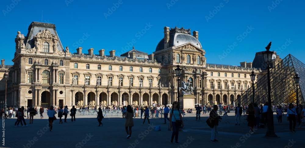 Image of Louvre art gallery and Museum Paris at sunny day, France