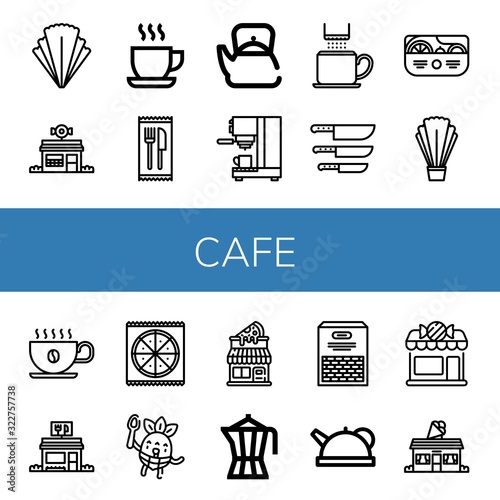 cafe simple icons set