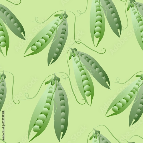 Green peas in modern style. Design template with green peas. Floral texture repeat modern pattern.