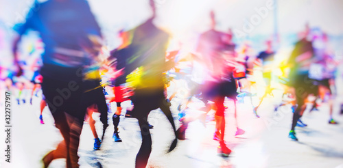 colorful silhouette of marathon runners in motion