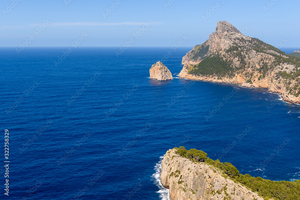 Cap de Formentor - famous nature landmark with amazing rocks on Mallorca, Spain, Balearic island