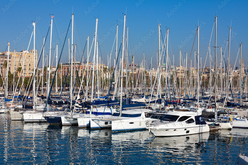 Image of yachts at Port Vell in Barcelona, nobody