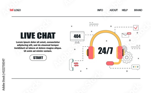 Customer service and advising clients concept illustration for banner, landing page, mobile app, web design. Concept vector illustration for 24/7 chat, call center, support, feedback, assistance.
