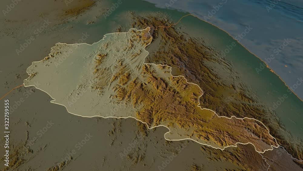 Anseba, region with its capital, zoomed and extruded on the relief map ...
