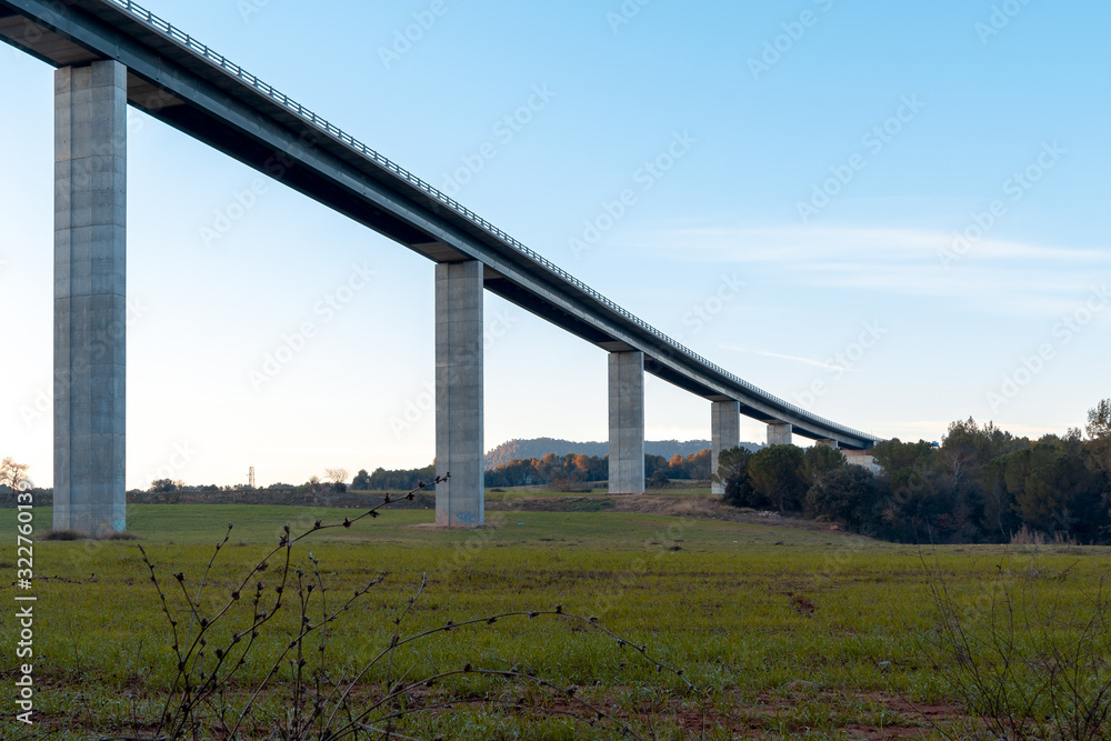 Bridge structure from underneath with background forest