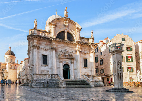 Square at St Blaise Church and people at Stradun Dubrovnik photo