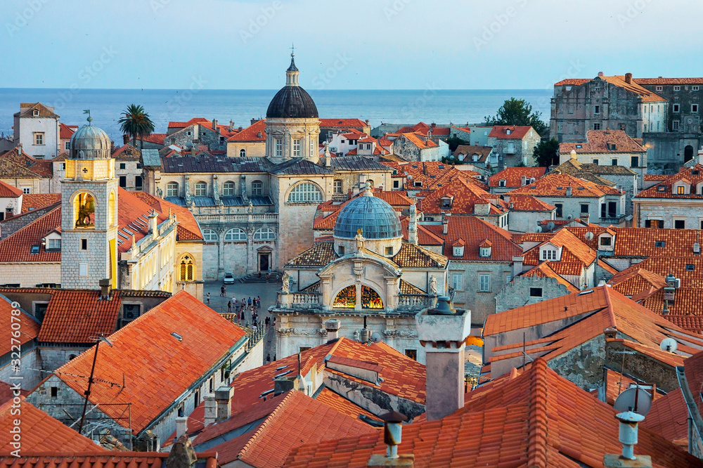 Adriatic Sea with Old town and St Blaise church Dubrovnik