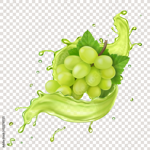 White grape branch in grape juice splash realistic illustration vector icon