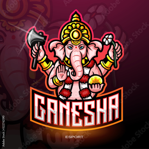 Ganesha elephant mascot logo for electronic sport gaming logo.