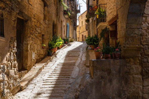 View of one of the medieval streets of the Horta de Sant Joan, Catalonia, Spain.