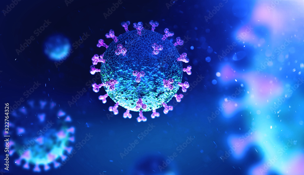 Chinese coronavirus  COVID-19 under the microscope. 3d illustration - obrazy, fototapety, plakaty 