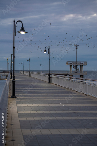 Burgas bridge at sunrise. The symbol of Burgas. 
