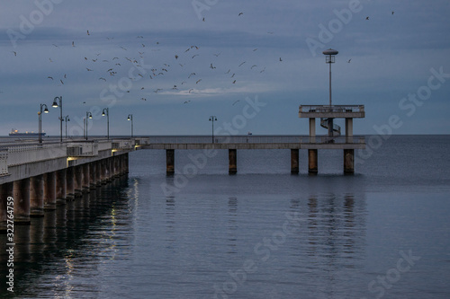 Burgas bridge at sunrise. The symbol of Burgas. 