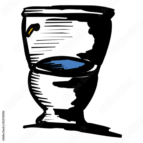 Toilet bowl flat cartoon icon, front and side view.