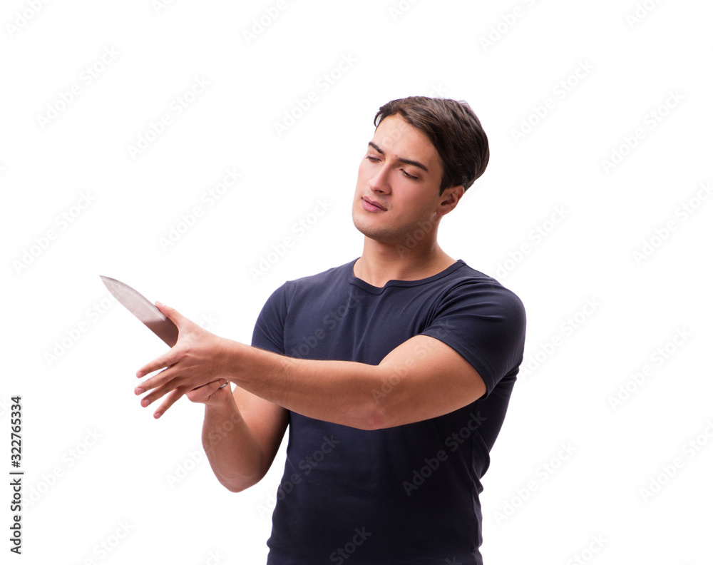 Young mobster with knife isolated on white Young mobster with knife isolated on white