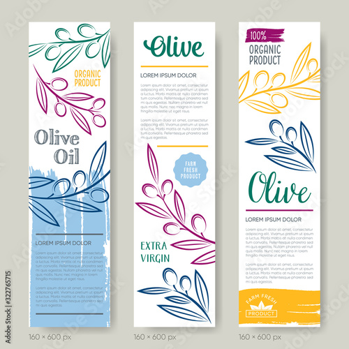 Vector abstract banners with hand drawn olive branches