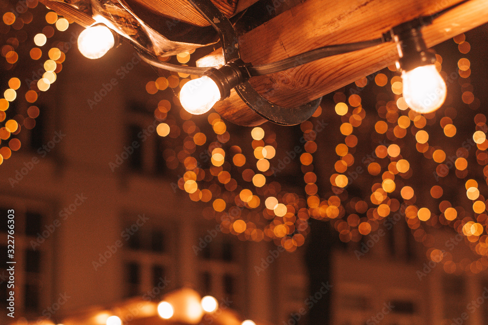 Fototapeta premium Christmas Lights on the Christmas Market in Bruges, Belgium, Europe