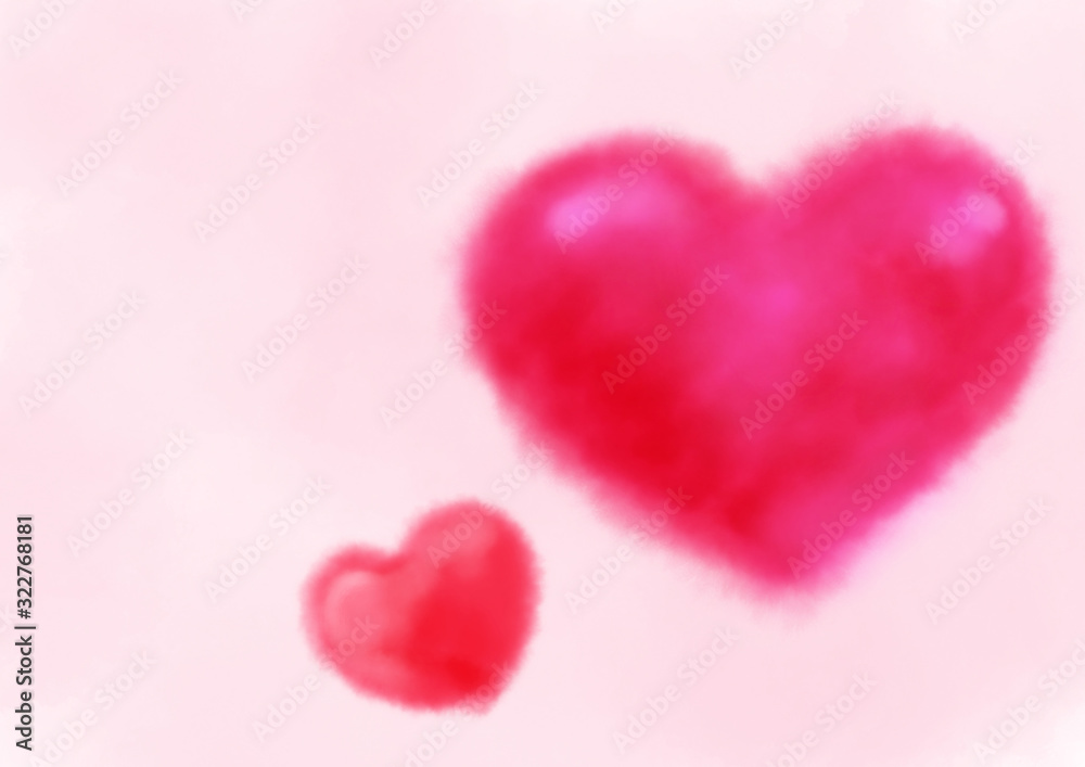 Red hearts on pink background illustration for decoration on Valentine's day and wedding event.
