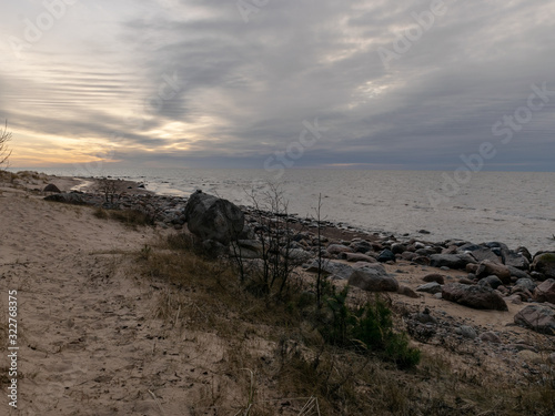 landscape with a rocky beach in the evening