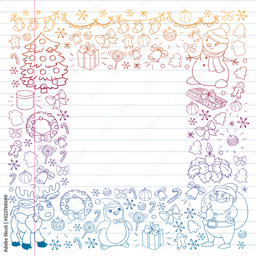 Merry Christmas and happy new year. Santa Claus, deer, snowman, penguin. Vector pattern. Merry Christmas and happy new year. Santa Claus, deer, snowman, penguin. Vector pattern.