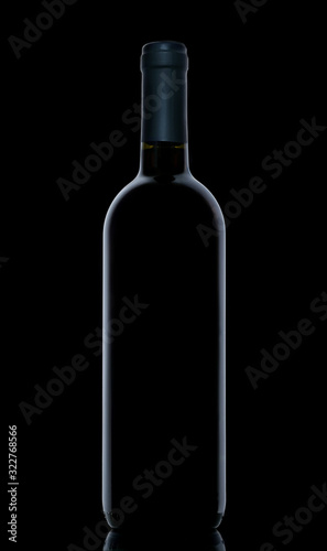 Wine Bottle on dark background. Outlines of wine bottle on black background.