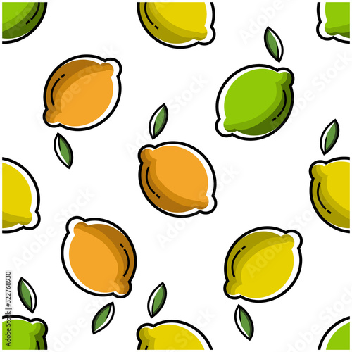 Fototapeta Naklejka Na Ścianę i Meble -  Lemon fruit flat with leaves vector background seamless pattern. Scalable and editable. Vector pattern for textile, print, fabric, backdrop, wallpaper, background.