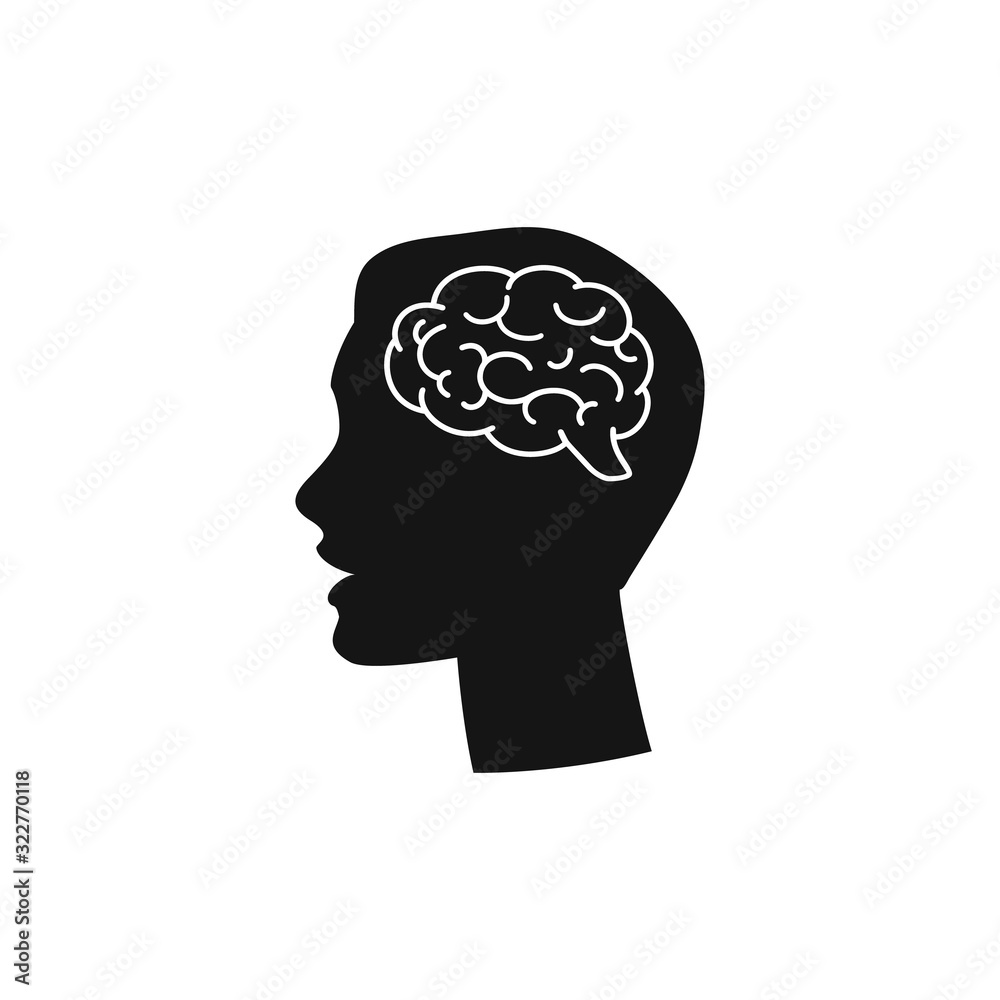 Obraz premium Head with brain vector icon in flat