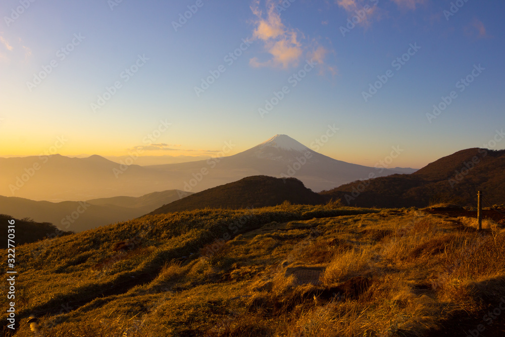 Mountain Fuji at sunset in December