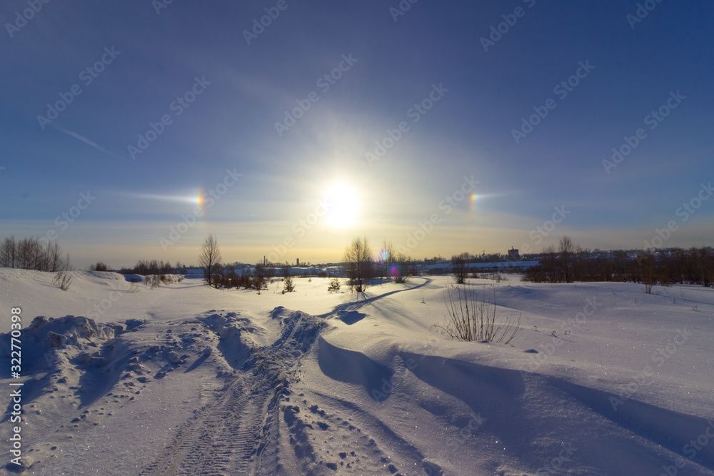 Halo effect over the sparkling snow