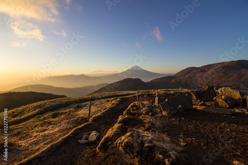 View on Mountain Fuji at sunset in December