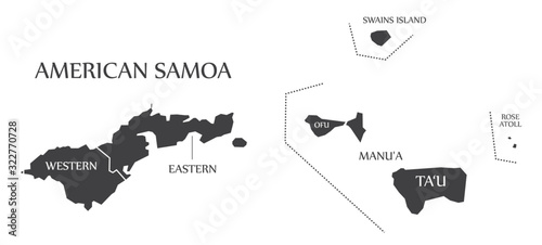 American Samoa islands map labels black