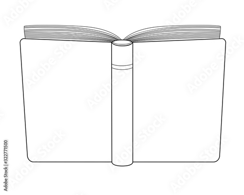 The opened book has a cover for the viewer. Book cover - vector template for coloring. Open diary or sketchbook cover with copy space for your content. Outline.