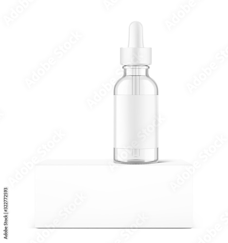 Realistic cardboard packaging box mockup with dropper bottle mockup isolated on white background.Vector illustration.  Сan be used for cosmetic, medical and other needs. EPS10.