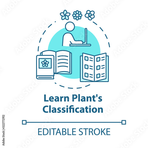 Learn plants classification concept icon. Houseplants caring. Home gardening. Flowers sorts idea thin line illustration. Vector isolated outline RGB color drawing. Editable stroke