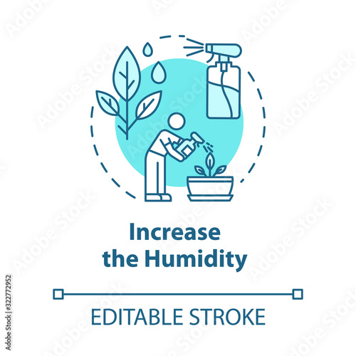 Increase humidity concept icon. Houseplants caring. Indoor flowers concern. Moisture maintenance idea thin line illustration. Vector isolated outline RGB color drawing. Editable stroke