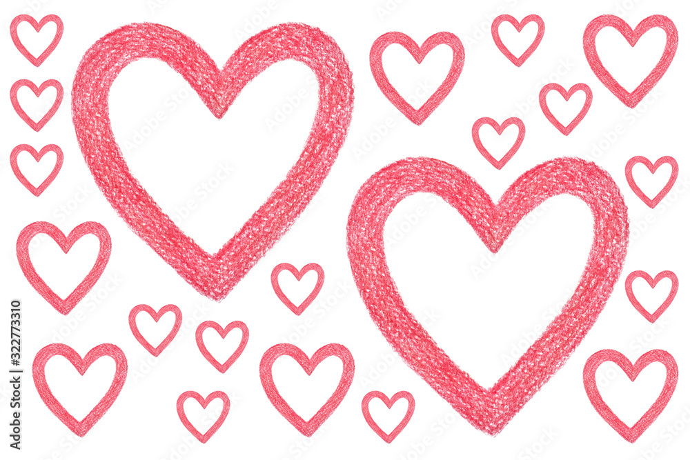 illustration of red hearts of different sizes on a white background