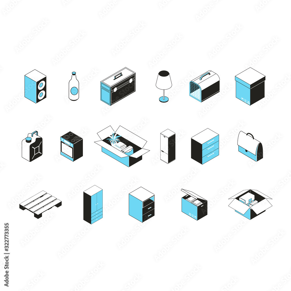 Moving to a New House Concept Icon Set. Vector