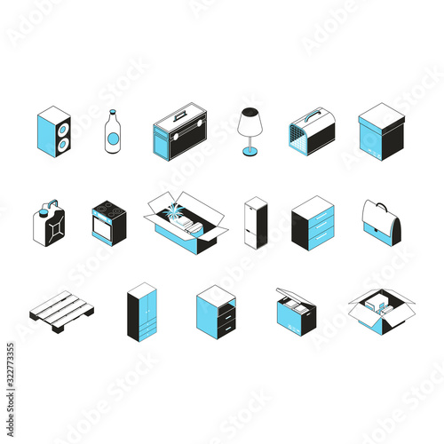 Moving to a New House Concept Icon Set. Vector