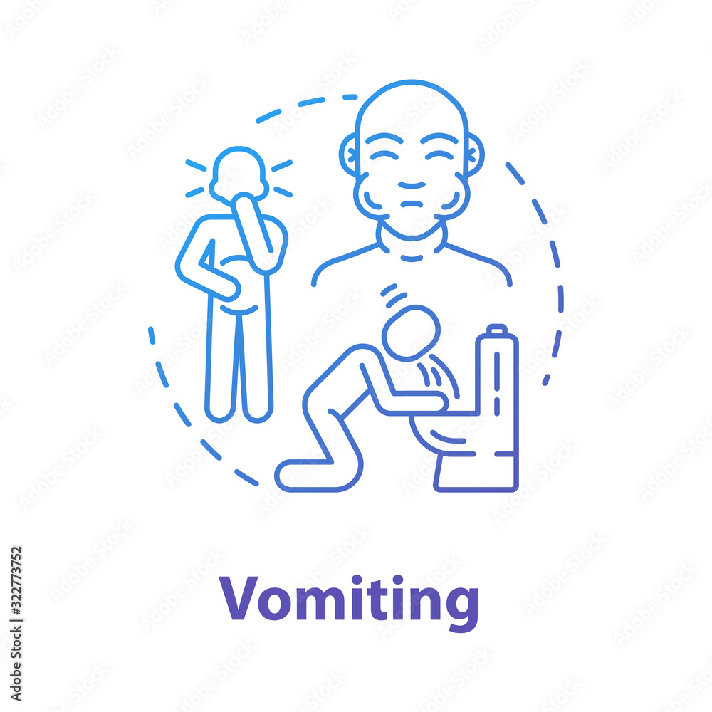 Vomiting concept icon. Person unwell. Stomach poisoning. Puking from